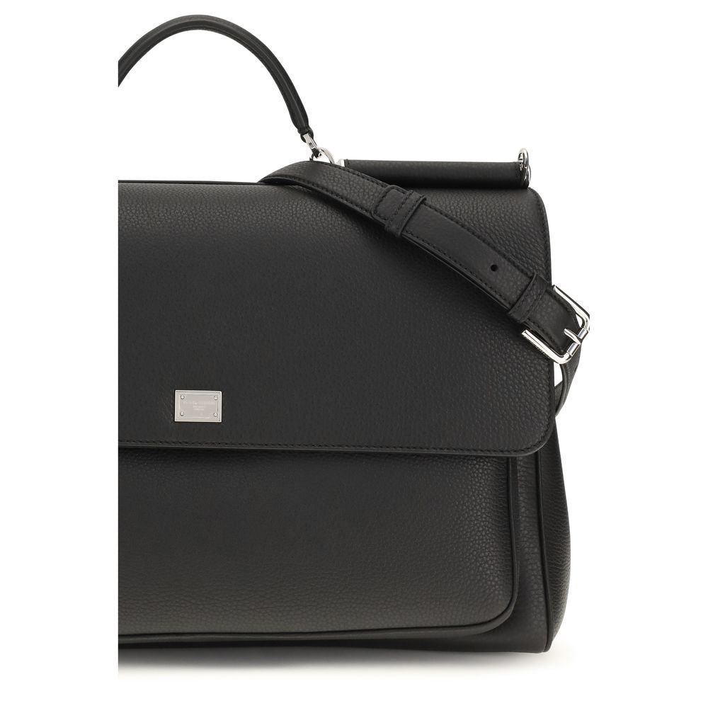 Dolce & Gabbana My Sicily Bos Taurus Calf Leather & PVC Shoulder Box Bag - Black Silver Signature