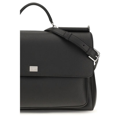 Dolce & Gabbana My Sicily Bos Taurus Calf Leather & PVC Shoulder Box Bag - Black Silver Signature