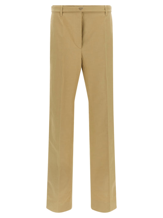 Casual Pants by Prada for women in cotton beige features an sartorial wide and long with a cut for a sartorial finish.