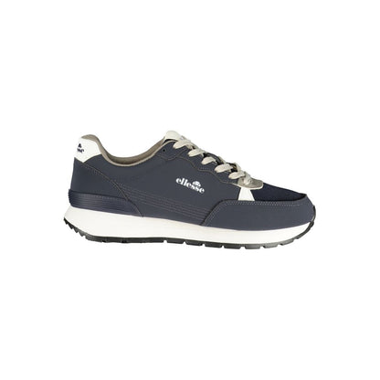 Athletic Sneakers by Ellesse for men in polyester & polyurethane blue, gray & white showcases a architectural silhouette, artfully capturing the essence of the Men's Athletic Polyester & Polyurethane Sneakers with its signature architectural athletic style construction.