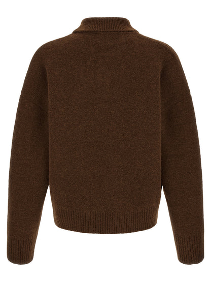 Ami Paris Brown Alpaca Leather Polo Shirt