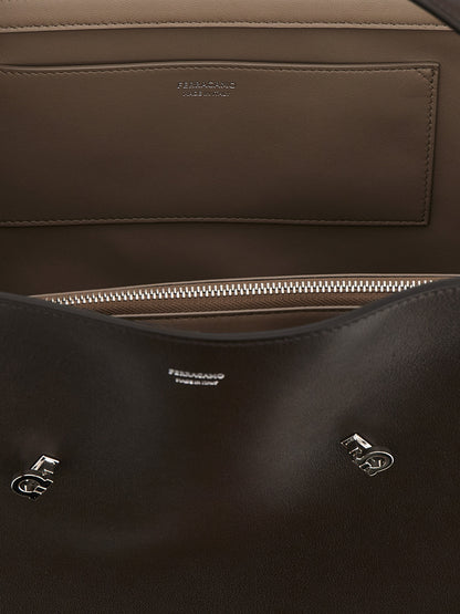 Ferragamo Brown Calfskin Shoulder Bag