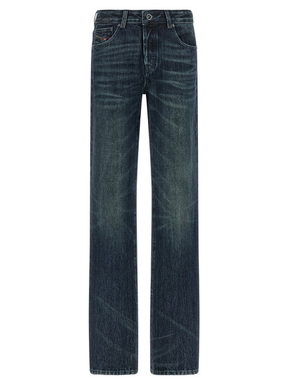 Jeans by Diesel for women in denim cotton dark-blue presents a refined pantology silhouette, artfully defined by a refined pantology straight-leg, long, and a sophisticated mid rise.