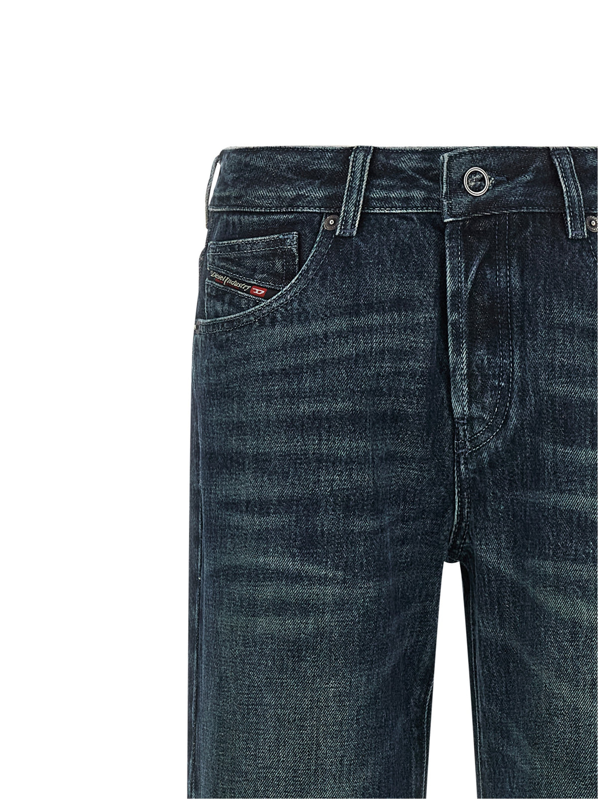 Jeans by Diesel for women in denim cotton dark-blue presents a tailored silhouette, showcasing a tailored straight-leg and long cut with a refined mid rise for a truly tailored aesthetic.