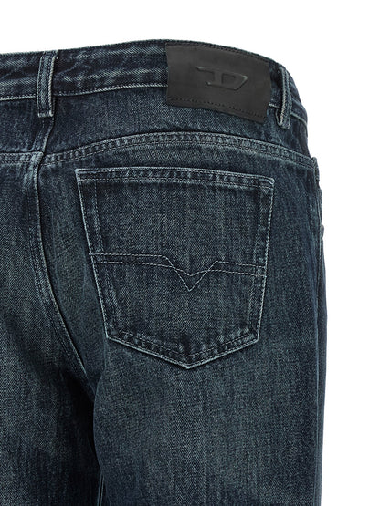 Jeans by Diesel for women in denim cotton dark-blue features an refined tailoring silhouette, showcasing a premium straight-leg with a mid rise and long cut for a refined tailoring look.