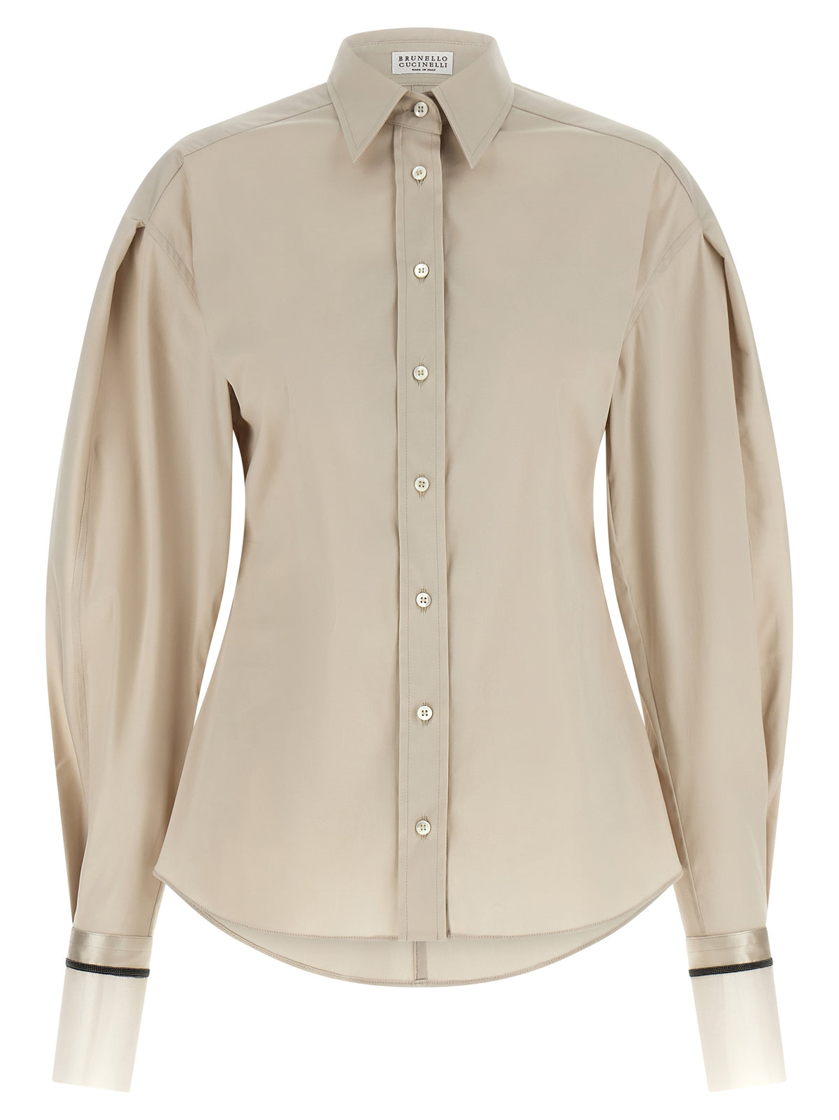 Blouse by Brunello Cucinelli for women in silk polyamide & cotton beige & signature, featuring a nuanced and nuanced for a sophisticated finish.
