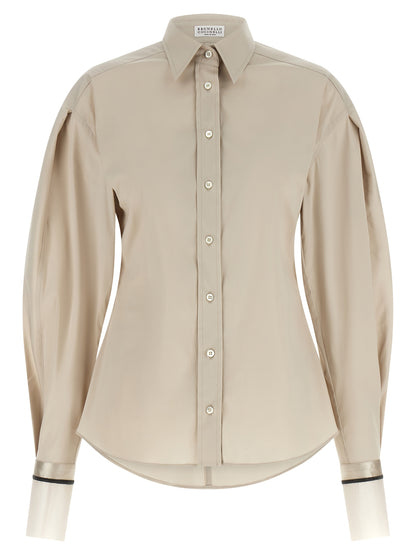 Blouse by Brunello Cucinelli for women in silk polyamide & cotton beige & signature, featuring a nuanced and nuanced for a sophisticated finish.
