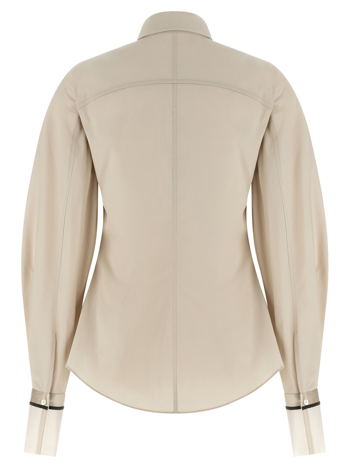 Blouse by Brunello Cucinelli for women in silk polyamide & cotton beige & signature features an architectural silhouette with a refined and elegant for a architectural look.