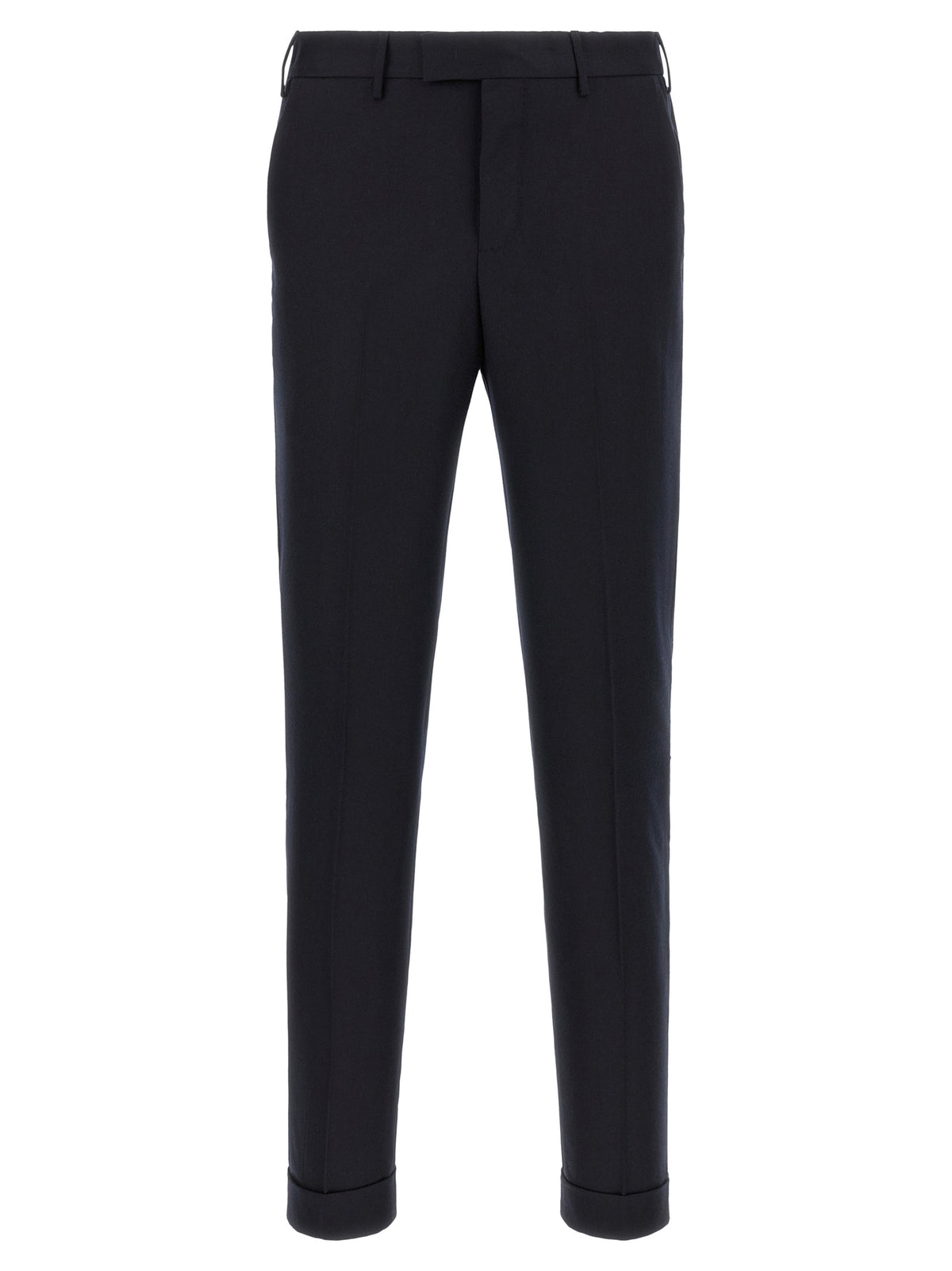 Trousers by PT Torino for men in virgin wool blue features a sculptural silhouette, showcasing a sculptural and long with a sophisticated mid rise for a sculptural finish.
