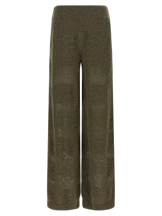 Trousers by Brunello Cucinelli for women in mohair virgin wool lace & sequins bicolour, green, olive & patterned features a artisanal silhouette, showcasing a sophisticated wide with a long and for a artisanal finish.