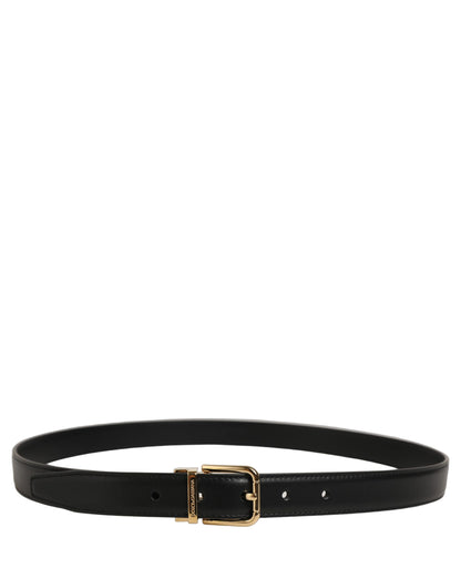 Dolce & Gabbana Black Classic Leather Gold Tone Buckle Belt