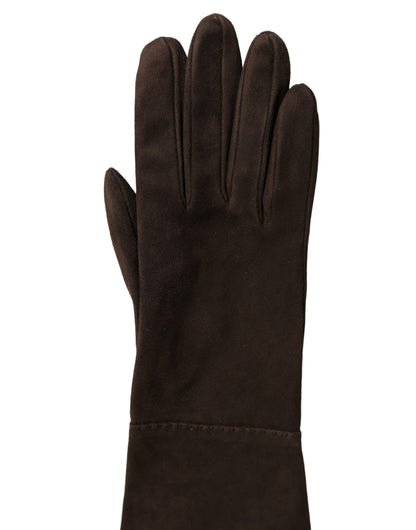 Dolce & Gabbana Brown Genuine Leather Suede Elbow Length Gloves
