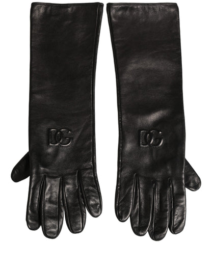 Dolce & Gabbana Black Genuine Leather Embossed DG Logo Gloves