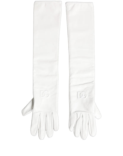 Dolce & Gabbana White Genuine Leather Embossed DG Logo Gloves