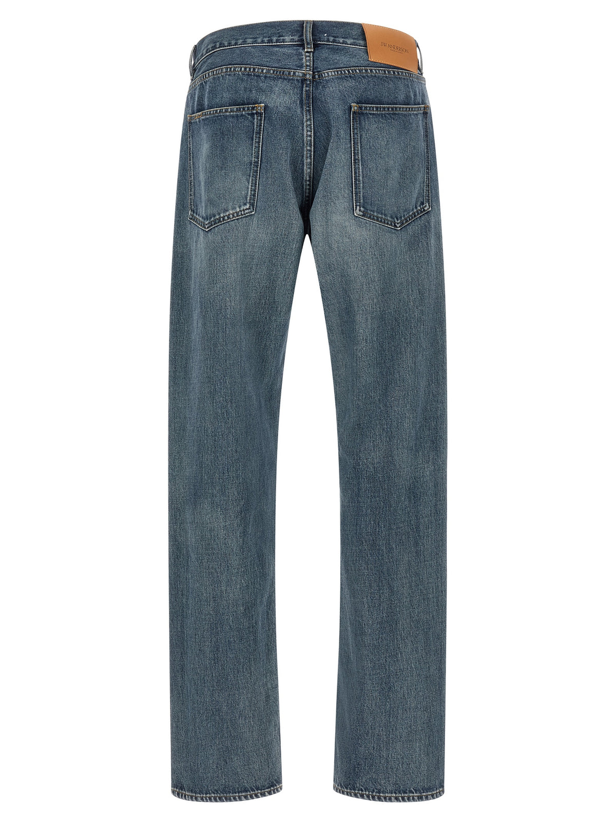 Jeans by J.W.Anderson for men in denim cotton blue features a polished silhouette with a polished straight-leg, reaching a polished long and finished with a polished .