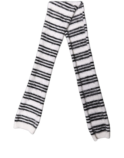 Dolce & Gabbana White Black Striped Skinny Neck Warmer Scarf