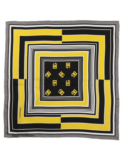 Dolce & Gabbana Black Yellow Silk Logo Square Foulard Scarf