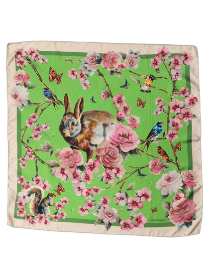 Dolce & Gabbana Green Floral Print Silk Square Foulard Scarf