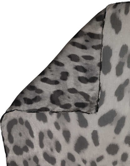 Dolce & Gabbana Gray Leopard Print Silk Square Foulard Scarf