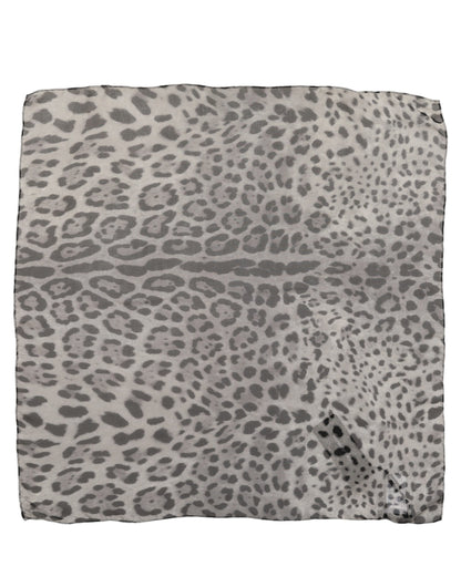 Dolce & Gabbana Gray Leopard Print Silk Square Foulard Scarf