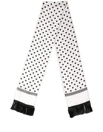 Dolce & Gabbana White Black Polka Dot Fringed Shawl Scarf