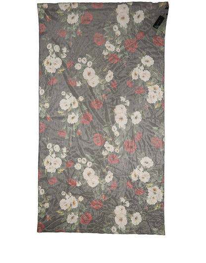 Dolce & Gabbana Black Floral Print Cotton Shawl Stole Scarf