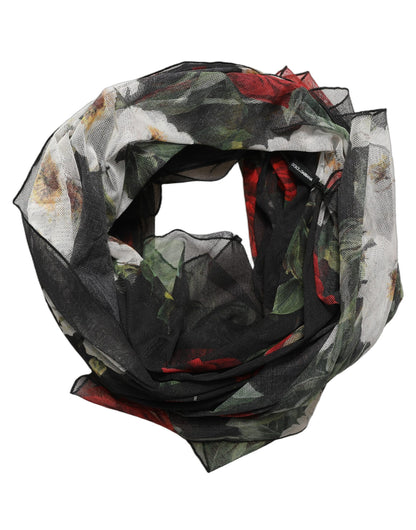 Dolce & Gabbana Black Floral Print Cotton Shawl Stole Scarf
