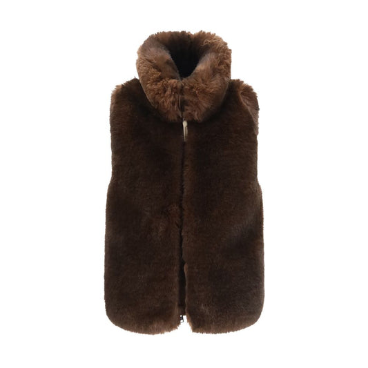 Vest by Woolrich for women in polyester nylon & faux fur brown & signature features a stylish silhouette, showcasing distinct insulated and a refined high-neck neckline for a truly stylish finish.