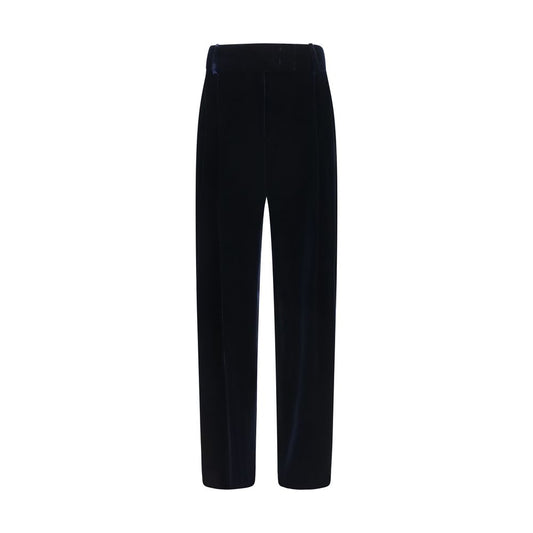 Casual Pants by Giorgio Armani for women in cupro silk & viscose blue presents a tailored silhouette, showcasing a tailored regular-fit & wide and long cut with a refined high rise for a truly tailored aesthetic.