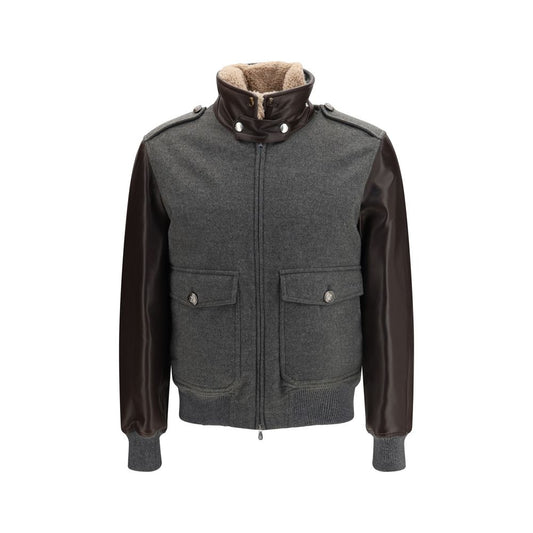 Bomber Jacket by Brunello Cucinelli for men in cashmere & beaver hair gray features an on trend silhouette, showcasing refined and a sophisticated for a truly on trend finish.