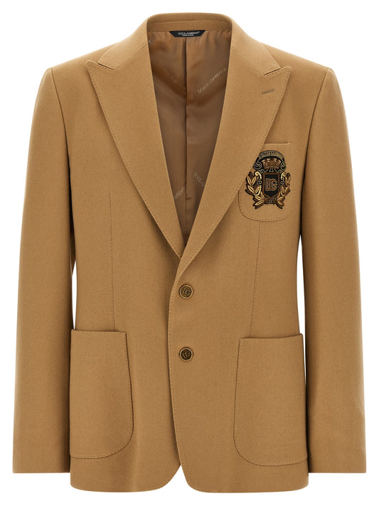 Blazer by Dolce & Gabbana for men in cashmere beige & camel features an stylish silhouette, showcasing a sophisticated and stylish for a truly stylish finish.