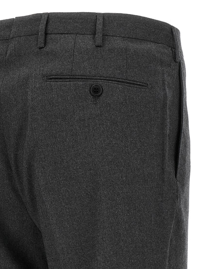 Trousers by Incotex for men in virgin wool gray features a artisanal silhouette, showcasing a sophisticated straight with a long and for a artisanal finish.