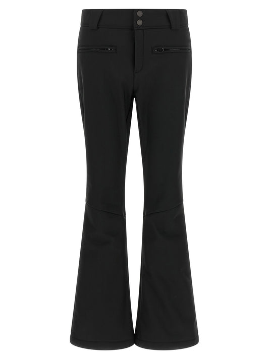 Activewear Pants by PERFECT MOMENT for women in nylon fabric black & patterned features an streamlined design with , highlighting a streamlined athletic & flared and long cut with a comfortable mid rise.