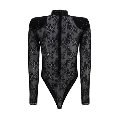 Nissa Black Nylon Bodysuit