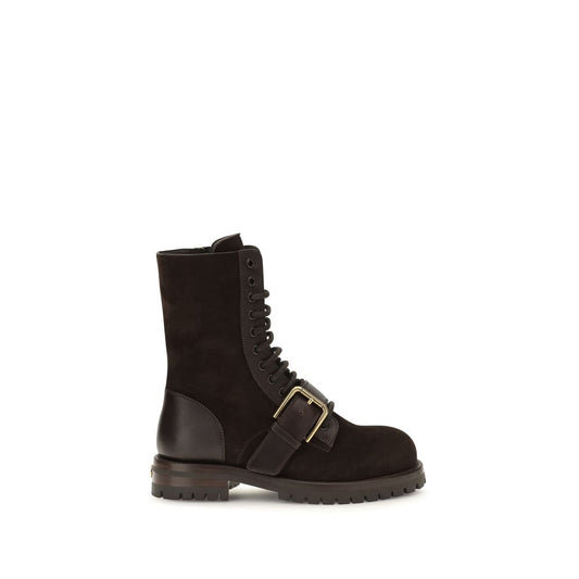 Lace-Up Ankle Combat Boots by Dolce & Gabbana for women in bos taurus suede calf leather black & signature features an enchanting design from the Women's Bos Taurus Suede Calf Leather Lace-Up Ankle Combat Boots collection, highlighting a enchanting and for a refined look.