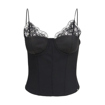 Nissa Black Polyester Sleeveles T-Shirt