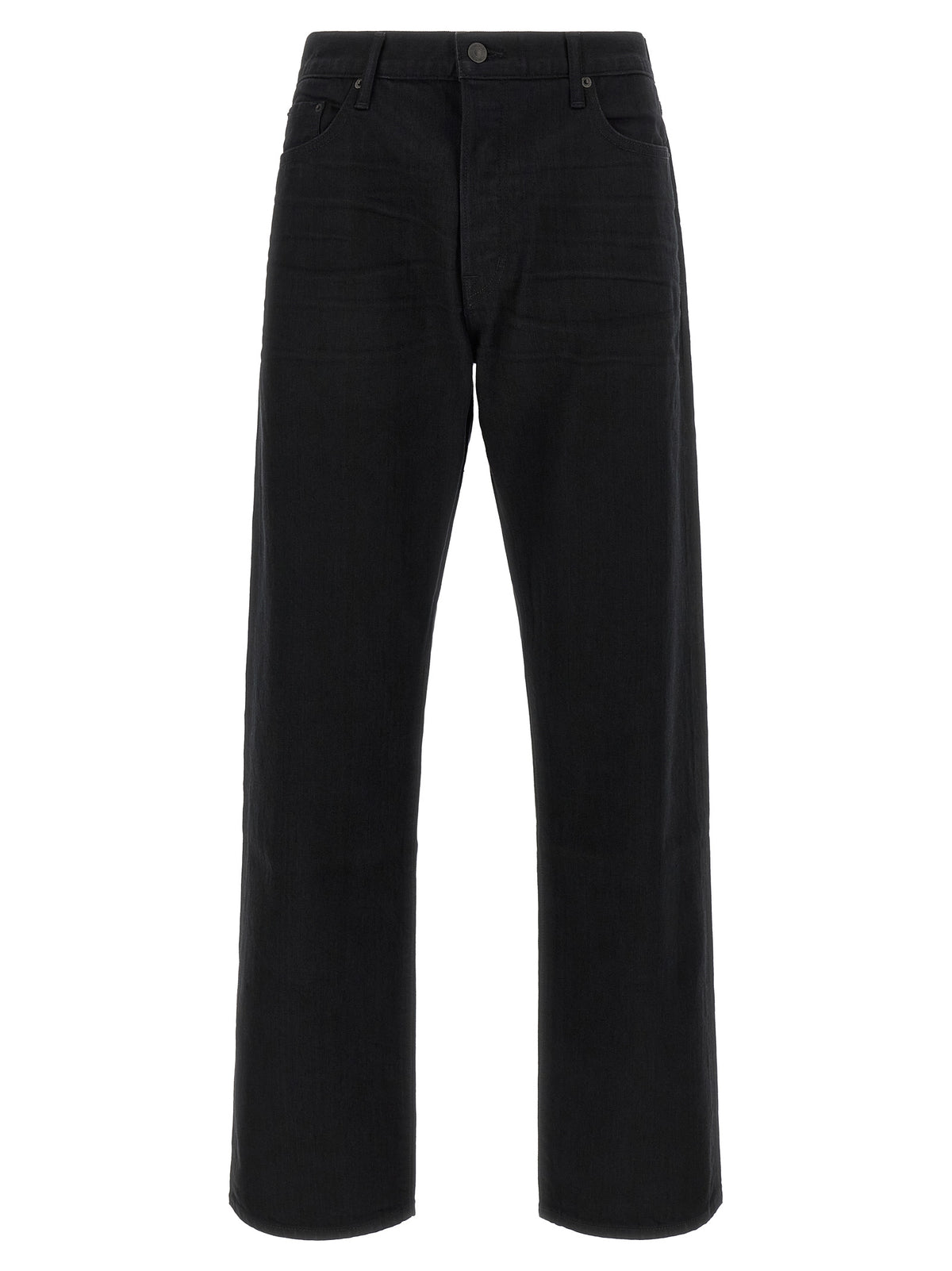 Jeans by Tom Ford for men in stretch denim cotton black & signature presents a tailored silhouette, showcasing a tailored straight-leg and long cut with a refined for a truly tailored aesthetic.