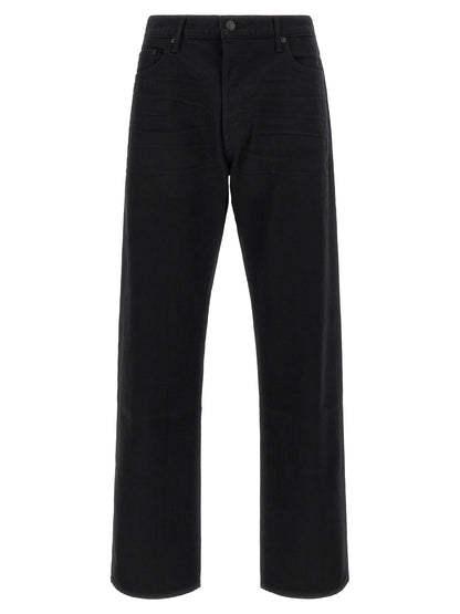 Jeans by Tom Ford for men in stretch denim cotton black & signature presents a tailored silhouette, showcasing a tailored straight-leg and long cut with a refined for a truly tailored aesthetic.