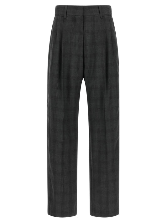 Trousers by Blazé Milano for women in virgin wool gray, patterned & signature features an on trend silhouette, showcasing a sophisticated straight-leg with a long and high rise for an on trend finish.