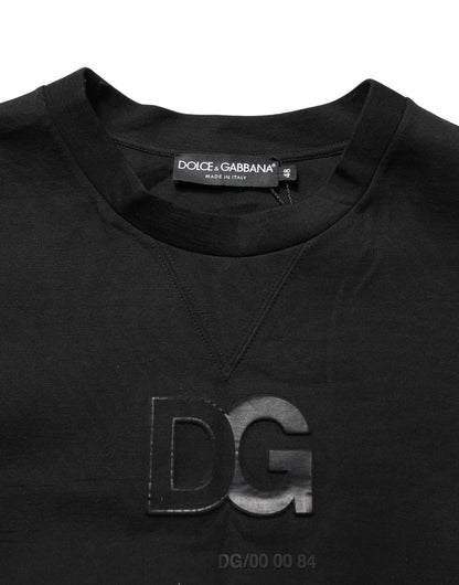 Dolce & Gabbana Black Cotton DG Crew Neck Sweatshirt Sweater
