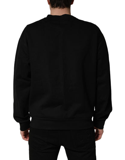 Dolce & Gabbana Black Cotton DG Crew Neck Sweatshirt Sweater