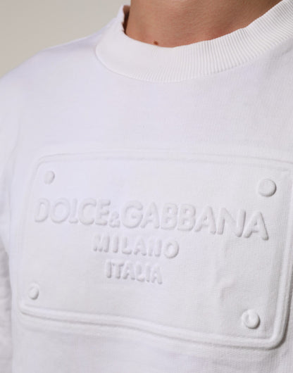 Dolce & Gabbana White Logo Embossed Cotton Sweatshirt Sweater