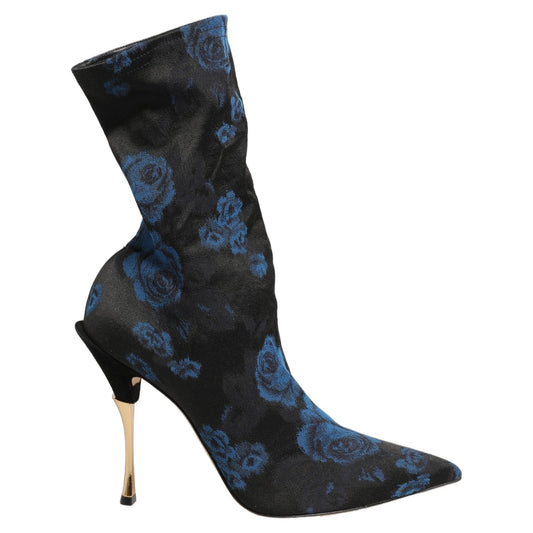 High-Heel Stiletto Sock Boots by Dolce & Gabbana for women in goat leather nylon & polyester black, blue, floral & print features an enchanting design from the Women's Goat Leather Nylon & Polyester High-Heel Stiletto Sock Boots collection, highlighting a enchanting stiletto high-heel and pointed toe style for a refined look.