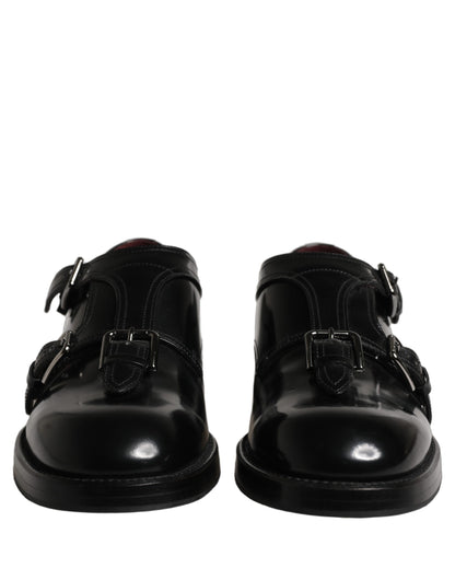 Dolce & Gabbana Black Leather Monk Strap Formal Dress Shoes