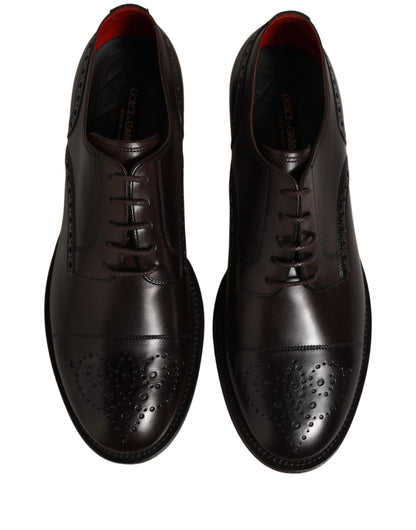 Dolce & Gabbana Maroon Calfskin Leather Derby Men Dress Shoes