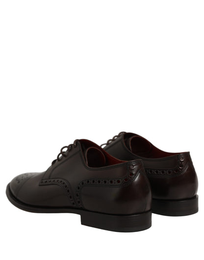 Dolce & Gabbana Maroon Calfskin Leather Derby Men Dress Shoes