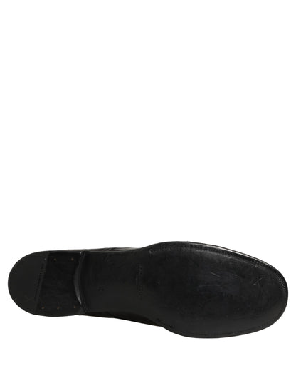 Dolce & Gabbana Black Calfskin Leather Derby Men Dress Shoes