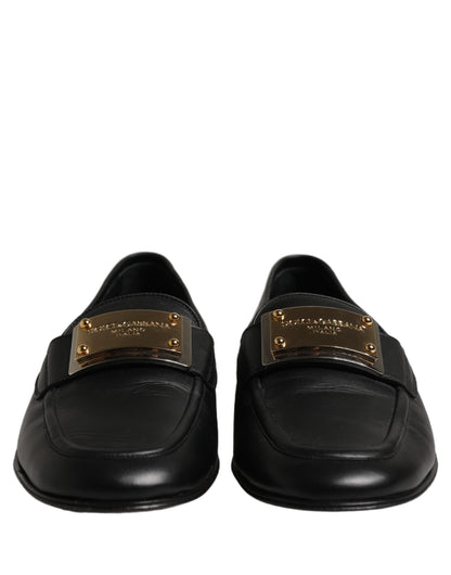 Dolce & Gabbana Black Leather Logo Plaque Loafers Men Shoes