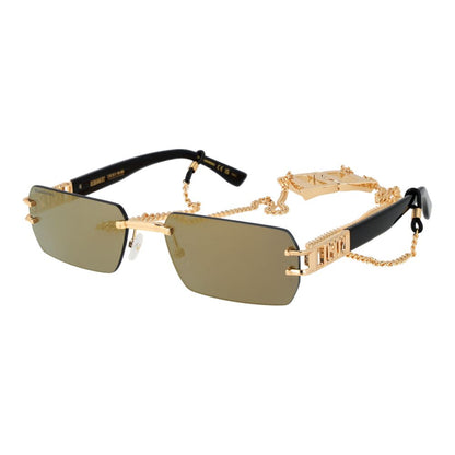 Sunglasses by Dsquared² for men in silk twill blue & gold features an timeless rectangle rimless frame design with gold coloured frame frames and category-3-dark-tint mirrored lens for a timeless finish.