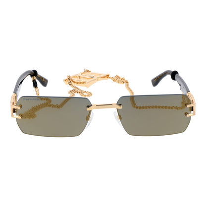 Sunglasses by Dsquared² for men in silk twill and blue & gold presents a enviable silhouette, featuring gold coloured frame and rectangle rimless frame design with category-3-dark-tint mirrored lens for a enviable look.